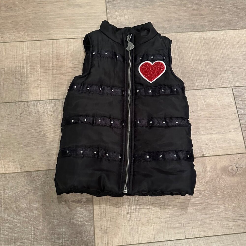 BETSEY JOHNSON GIRLS QUILTED BLACK HEART VEST 3T